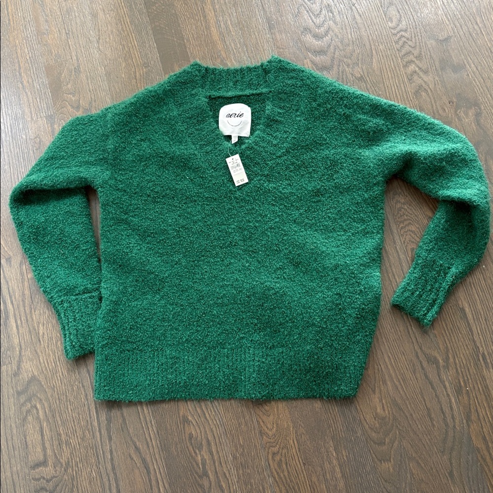 Aerie Green v Neck Pullover Sweater. XXS OVERSIZED NWT - Picture 1 of 6